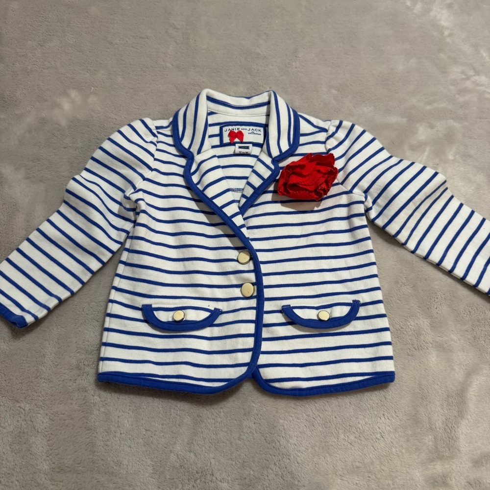Janie & jack toddler girl blazer size 12-18 months striped red‎ bow